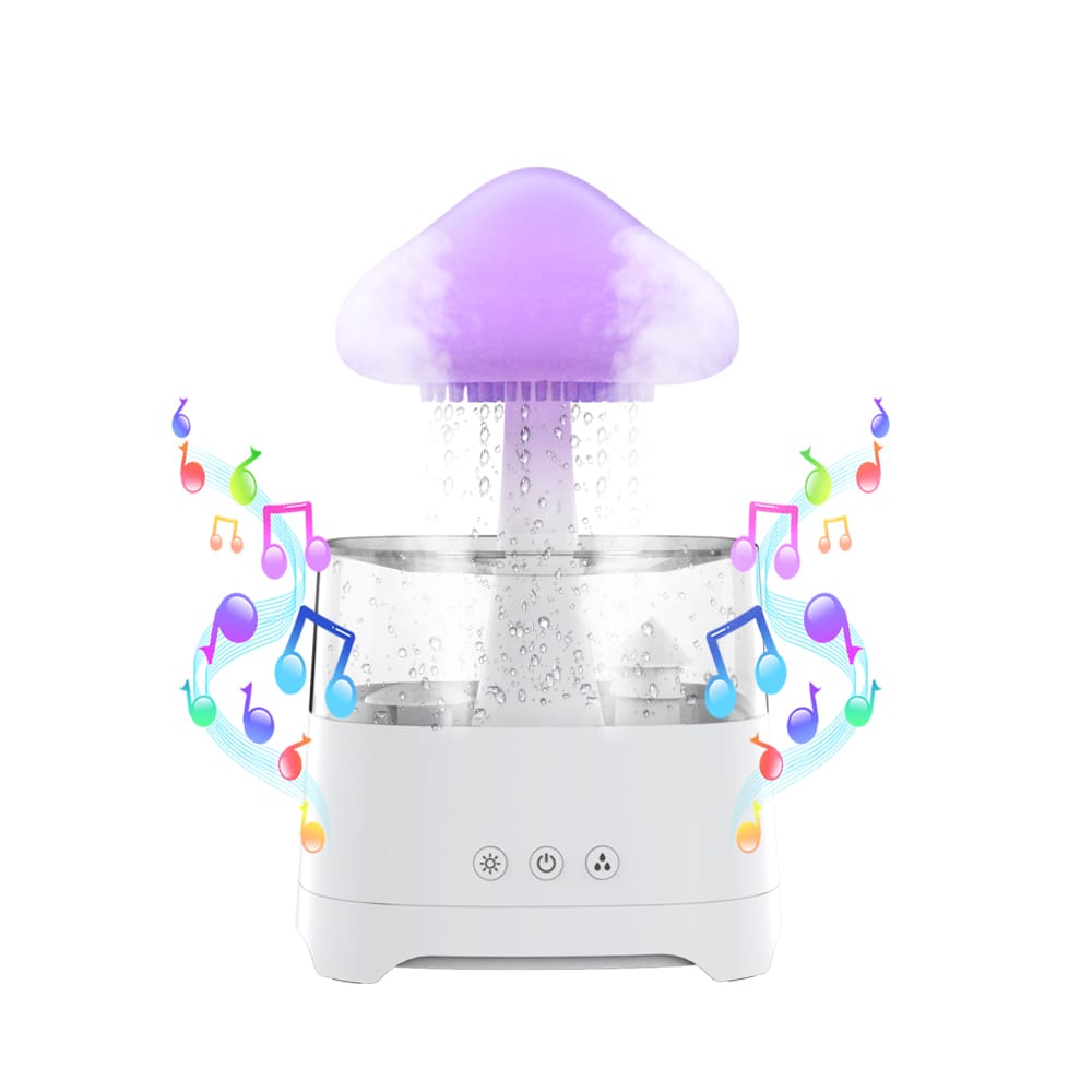 5 IN 1 Bluetooth Speaker Rain Cloud Humidifier, switchable 7 colors, 450ml capacity super quiet, intelligent anti-dry function. 