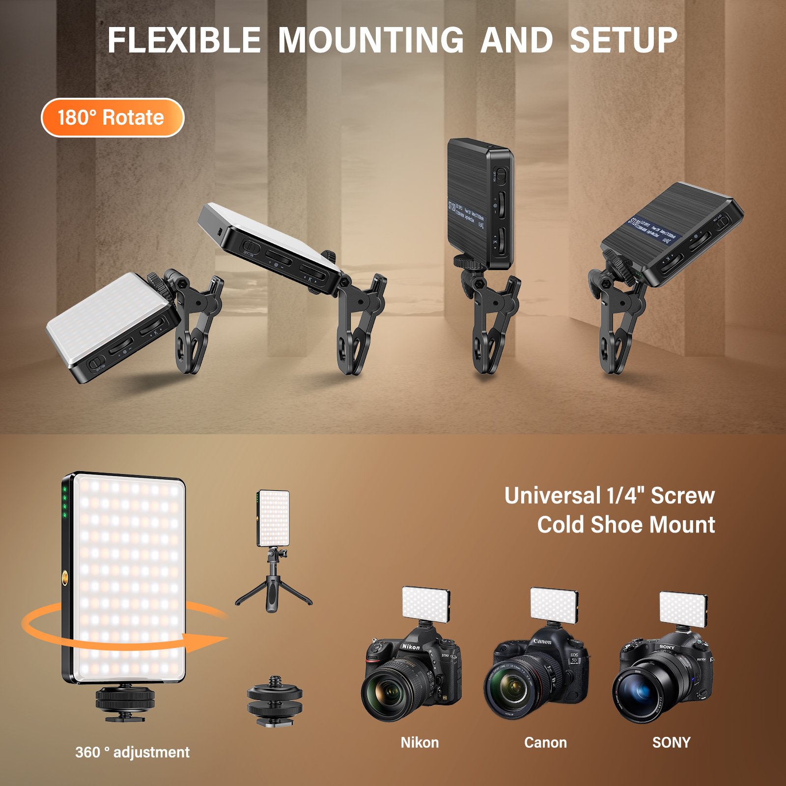 ST-120 LED Video Light Fill Light Rechargeable 3000 MAh Ajusted 3 Light Modes CRI95 Portable Mini Selfie Light 2500-9000K. 