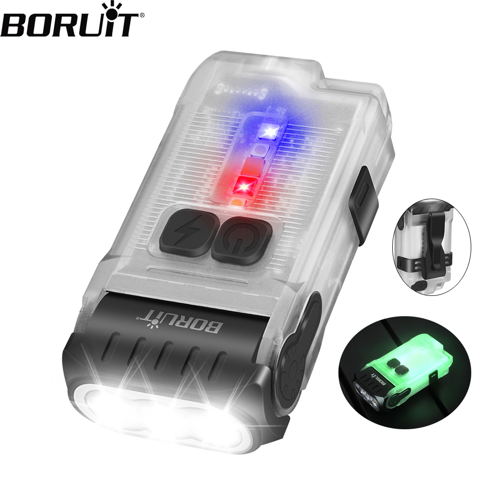 BORUiT V15 LED Keychain EDC Flashlight Clip Warm Work Light Type-C Rechargeable Torch Magnet Waterproof Camping Pocket Lantern. 
