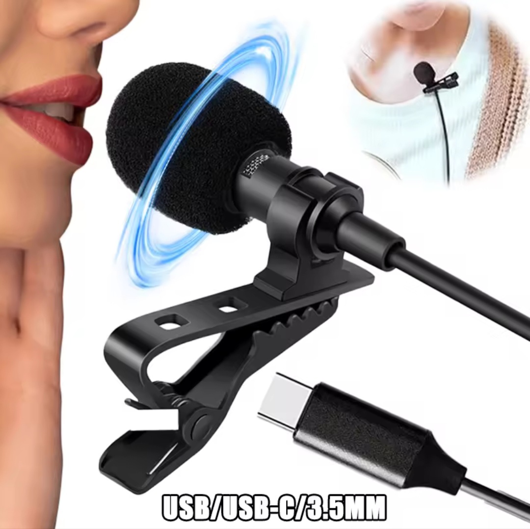 USB C Lavalier Lapel Microphone for Video Recording Mini Type C/3.5mm Clip-on Mic Plug Play Lav Mic for Android Phone PC Laptop iPhone sumsung Xiaomi OPPO dji osmo action camera Gopro action camera