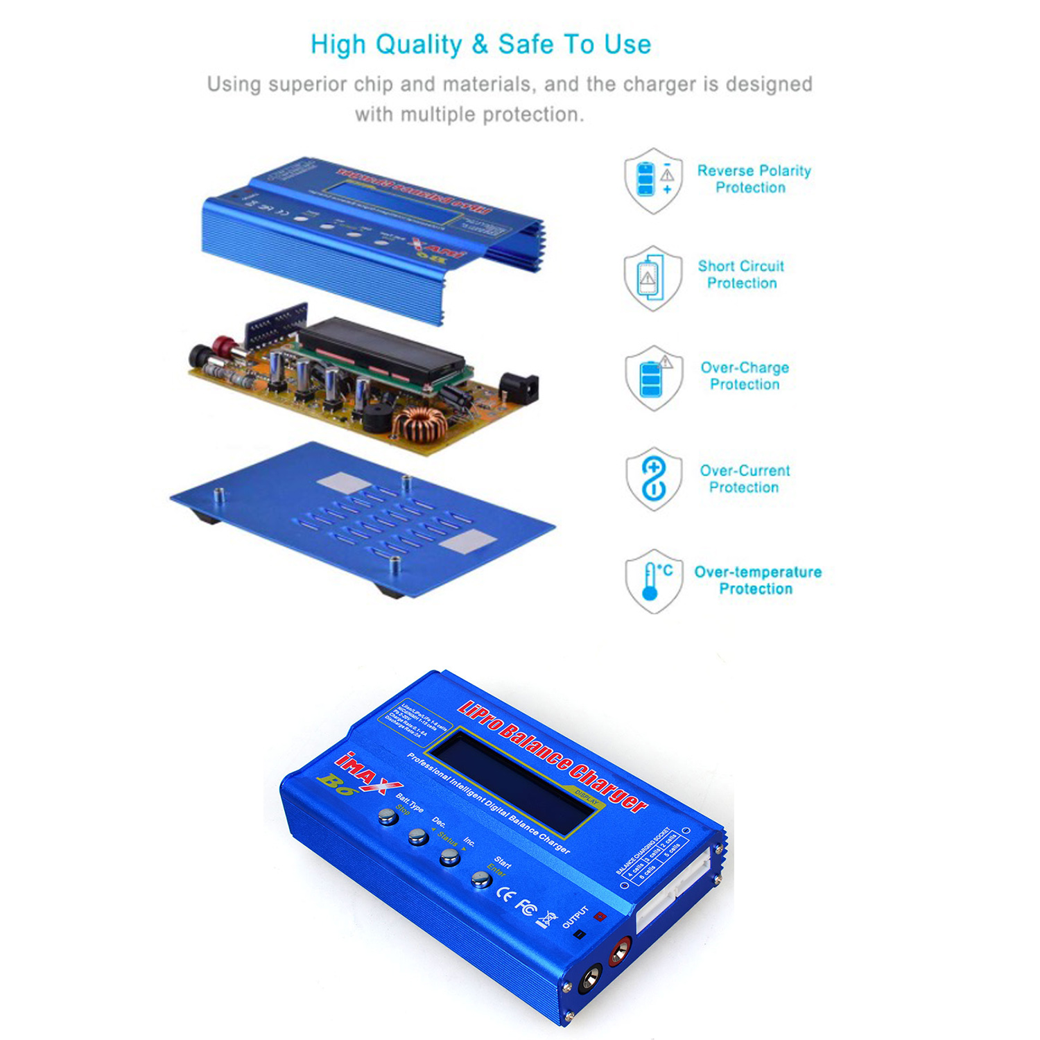 RCIMAX B6 Digtal LCD RC Battery Balance Charger Discharger with 15v 6A AC/DC Adaptor Deans Charge Cable for RC Lipo Li-Ion Ni-MH. 