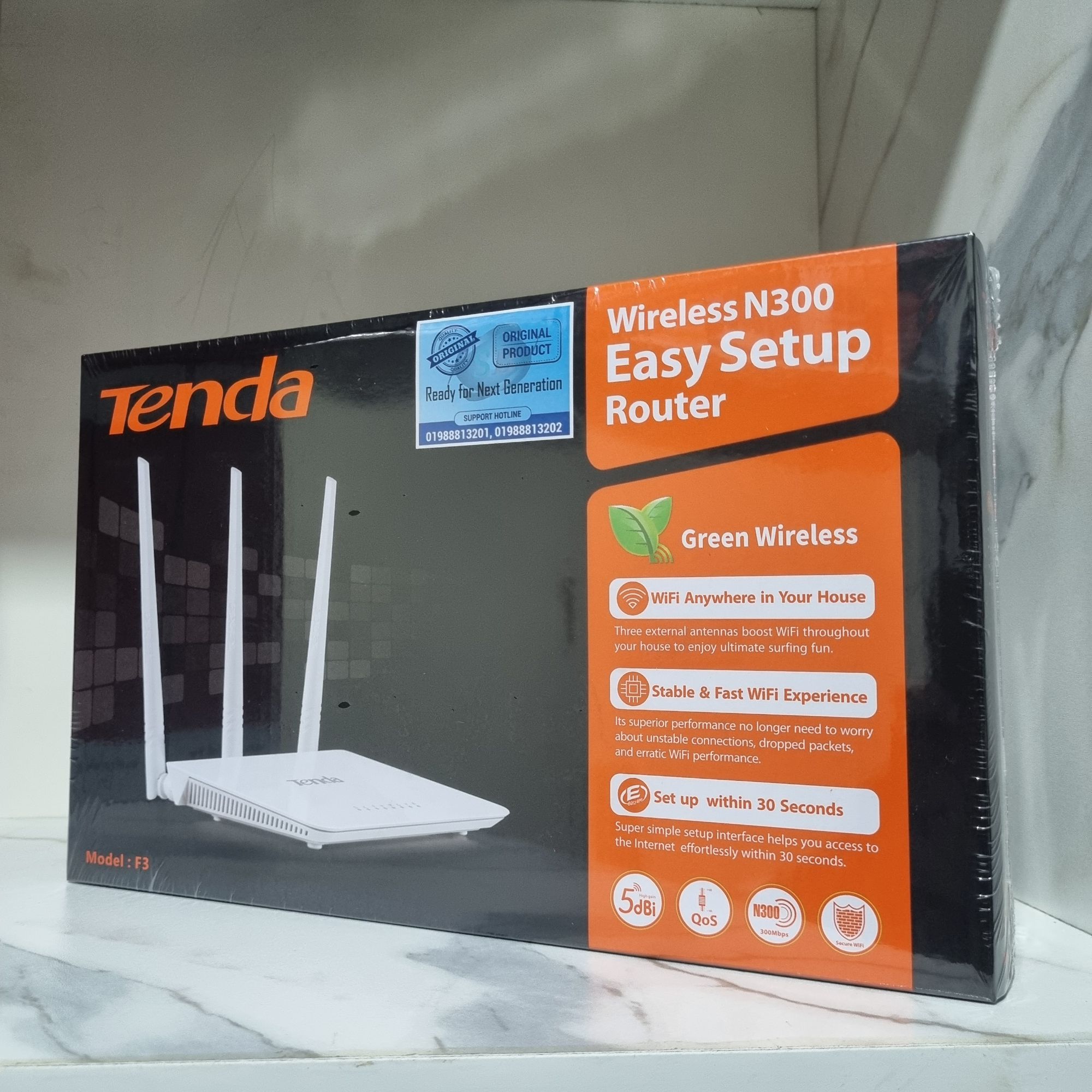 Tenda f3 300mbps 3 Antennas Easy Setup Wireless Router with officials warranty. 