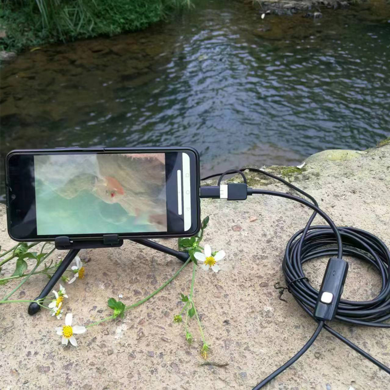 Portable Fish Finder Camera with Wire Connector and Probe Stabilizer Base for iOS and Type-C Devices IP68 Photo/Video Capability. 