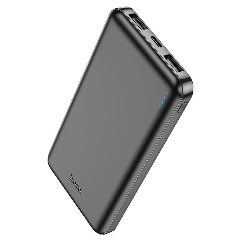 Hoco J100 High-Ranking 10000mAh Power Bank – Dual USB Output, Type-C & Micro-USB Input – Black