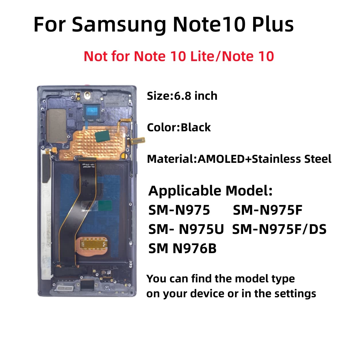 Super AMOLED Display for Samsung Note 10 Plus, 4G, 5G, Touch Screen Note10 + N975F, N976F, LCD Support S Pen, Fingerprint Work. 