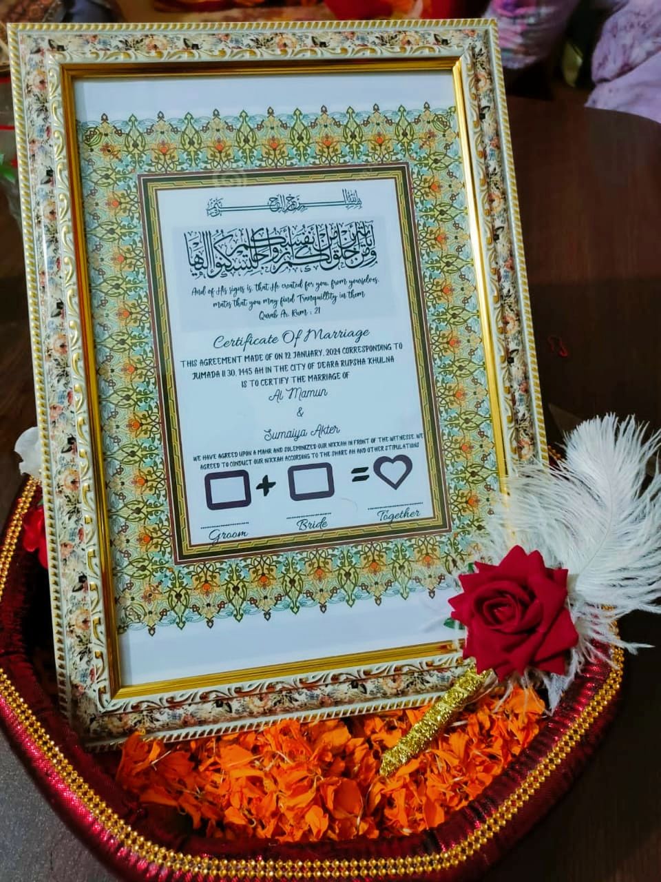 Nikah Nama Frame Customizable Glass/Plastic Marriage Certificate Display
