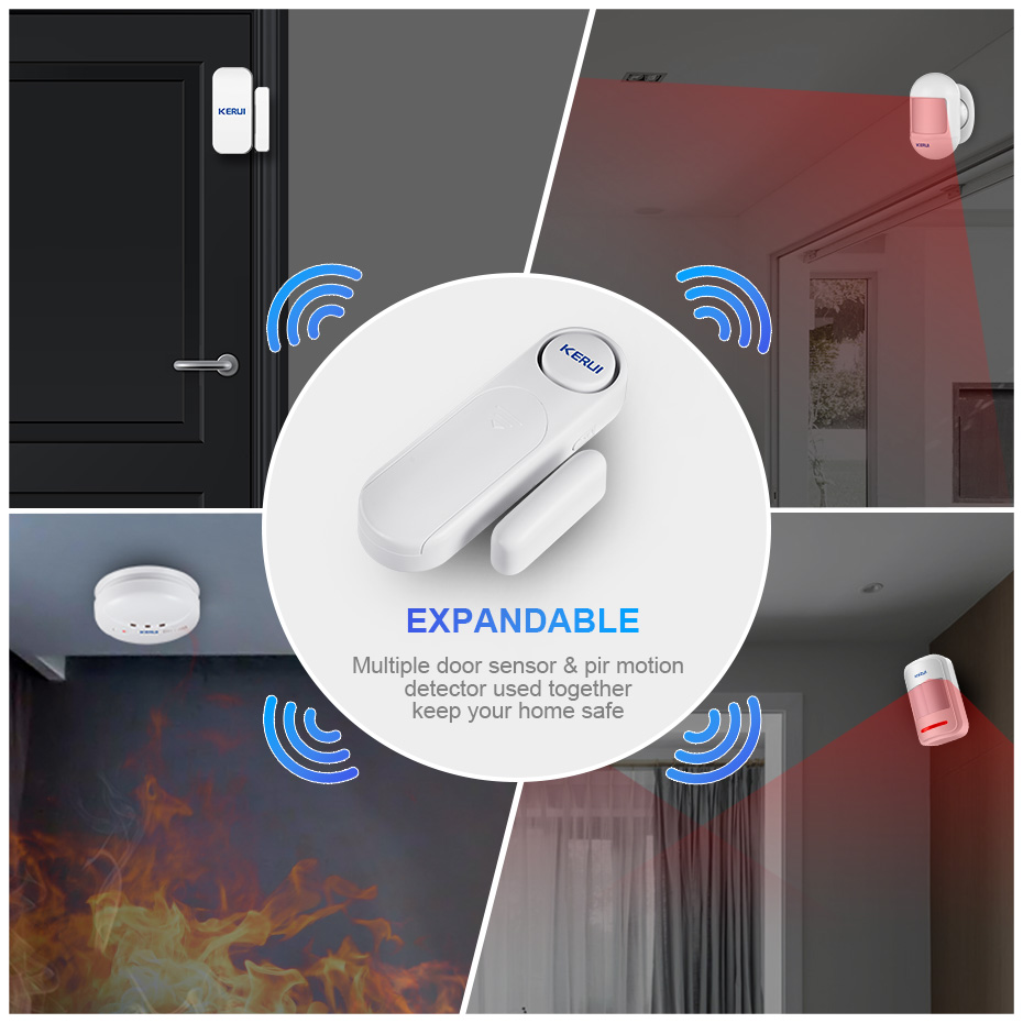 KERUI Wireless Door/Windows Sensor Alarm 300ft 120dB Anti-Theft Smart Remote Control For Kids Cabinet Safety Home Security. 