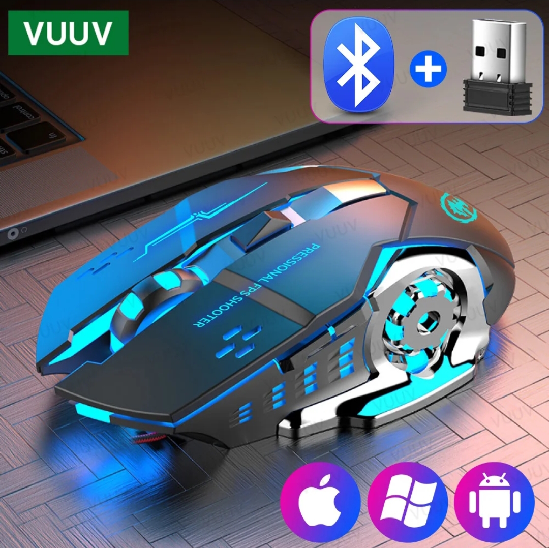 RECHARGABLE Wireless Gaming Professional Mouse RGB For IOS Android Mac & Computer Laptop. 