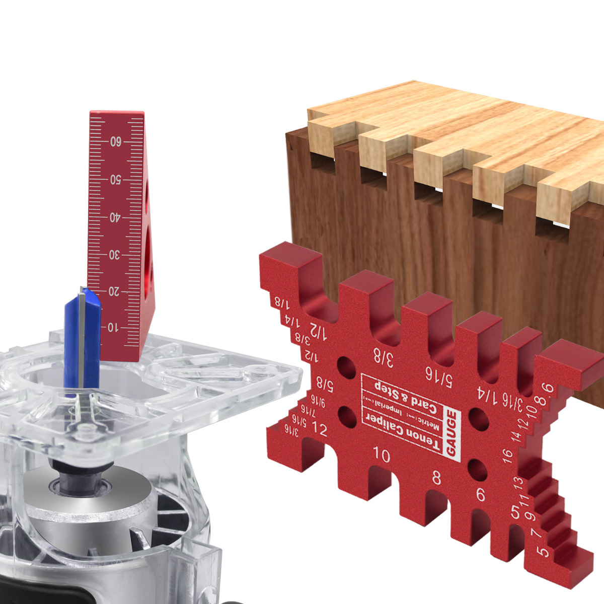 2Pc Aluminum Dovetail Jig and Triangle Ruler Kit - Router/Saw Table Precision Depth Gauge and Tenon Gaps Gauge for Woodworking. 