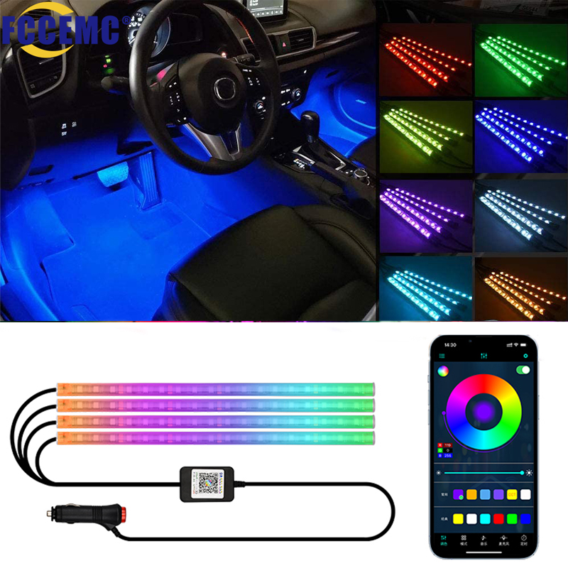 Symphony Led Car Interior Ambient Foot Light Backlight App Music Control RGB Multiple Modes Auto Atmosphere Decorative Neon Lamp. 