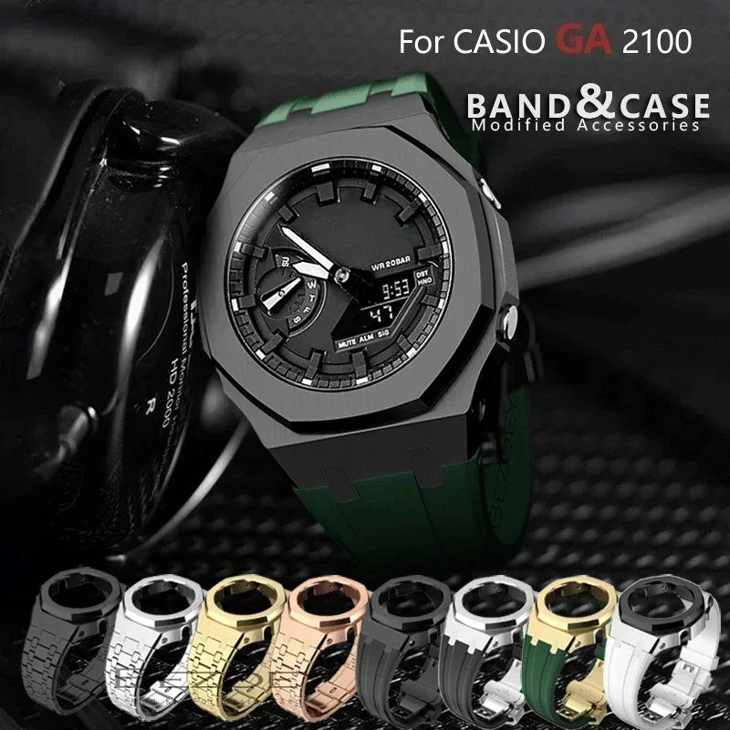 Gen4 Casioak Modification for G Shock GA2100 GAB2100 Mod Kit Stainless Steel Metal Case Bezel Frame Rubber Band Accessories. 
