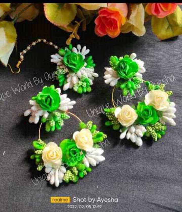 Artificial Floral Earrings & Tikli Set For Women