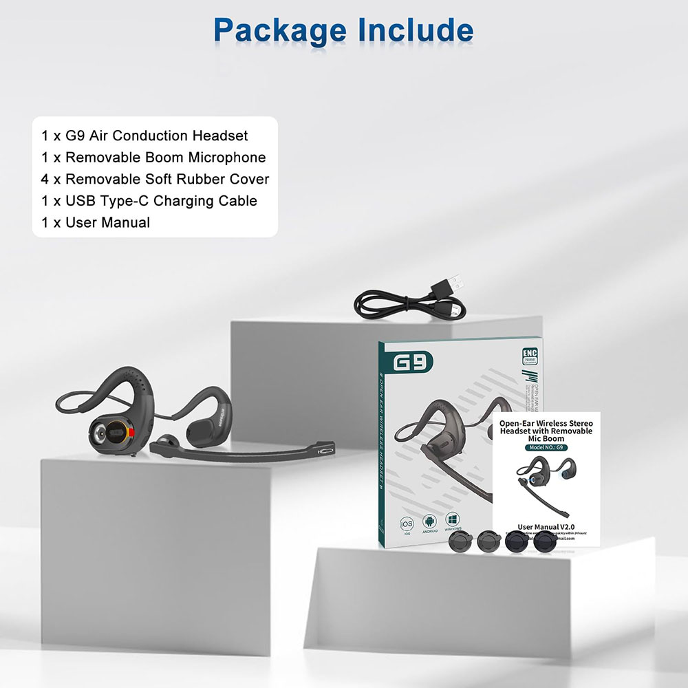 Wireless Bluetooth Headsets with Microphone Detachable Mute Button Open Ear Trucker Headphones for Cell Phones Business Office. 