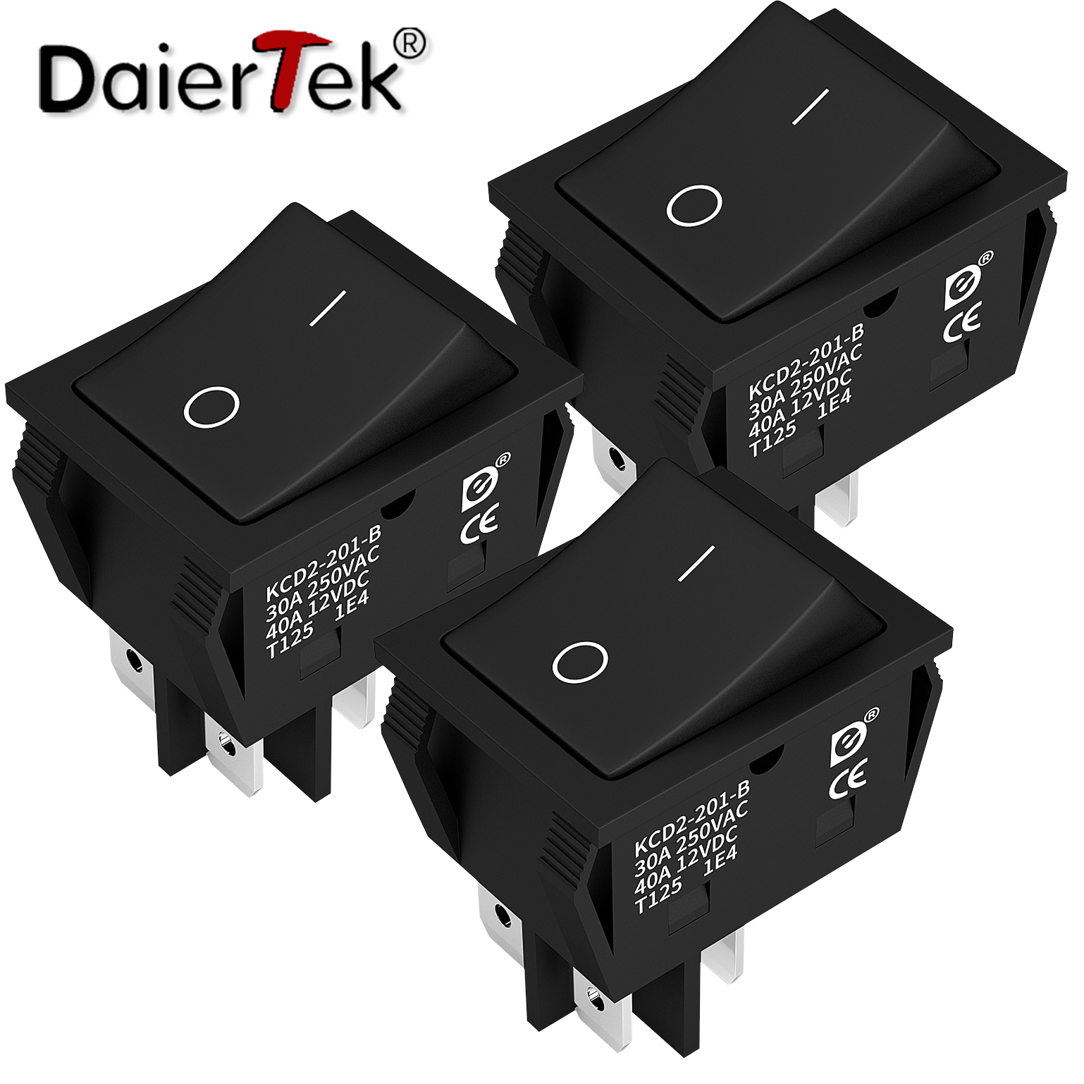 DaierTek 3PCS Rocker Switch DPST 40A 12VDC 4 Pin 2 Position Switch ON Off Toggle Switch 30A 250VAC 120V T125 KCD2 KCD4 Rocker