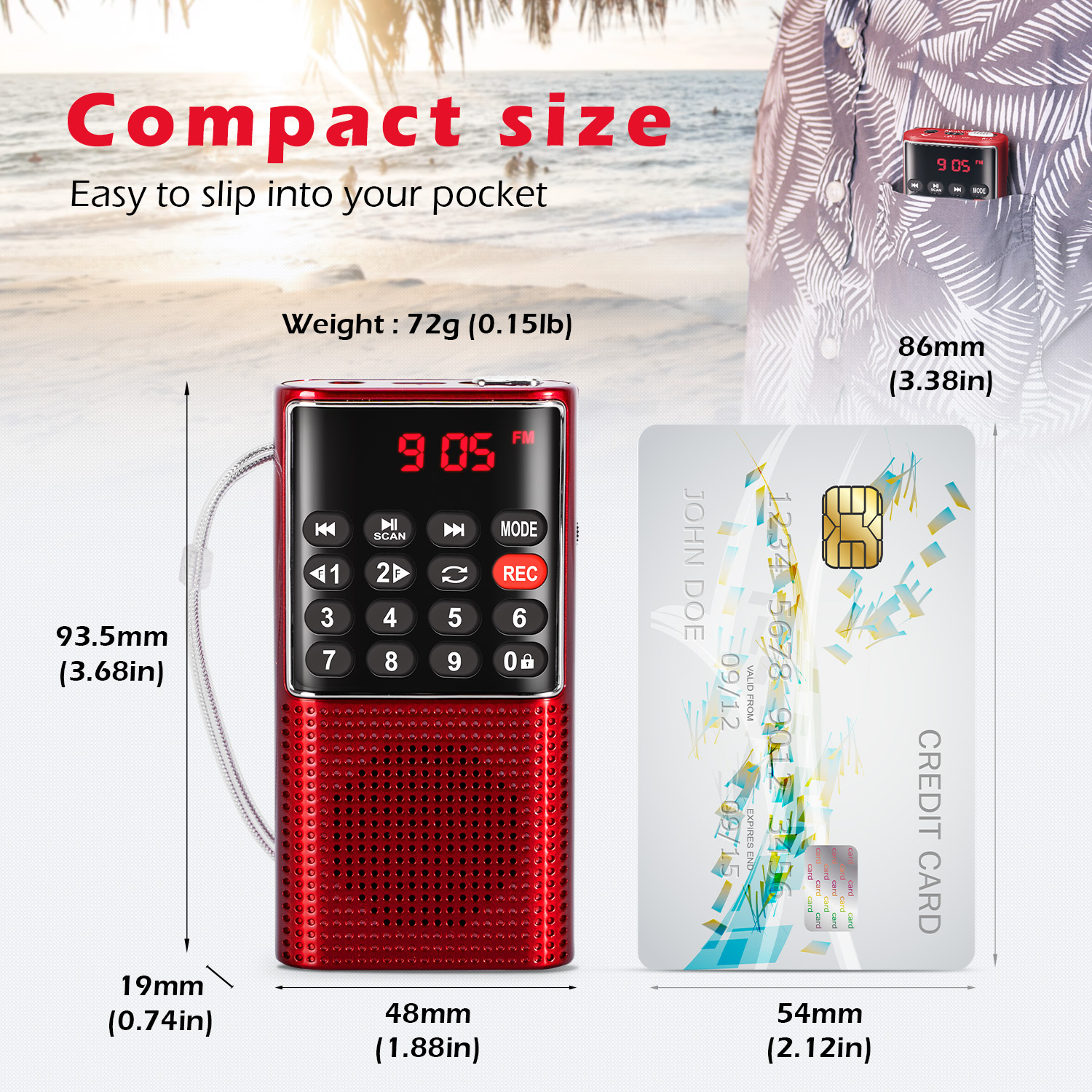 Mini Portable Pocket FM Radio Number key Handheld MP3 Walkman Radios with Recorder Rechargeable Battery For Walkman Go Hiking. 