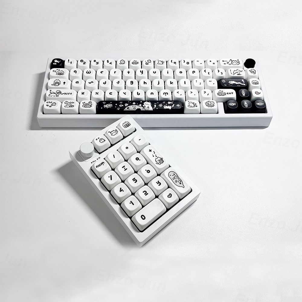 Naught Cat Black White Keycap 140 Keys MOA Profile PBT Keycaps Dye Sublimation for MX Switch Gaming Mechanical Keyboard Keycap. 