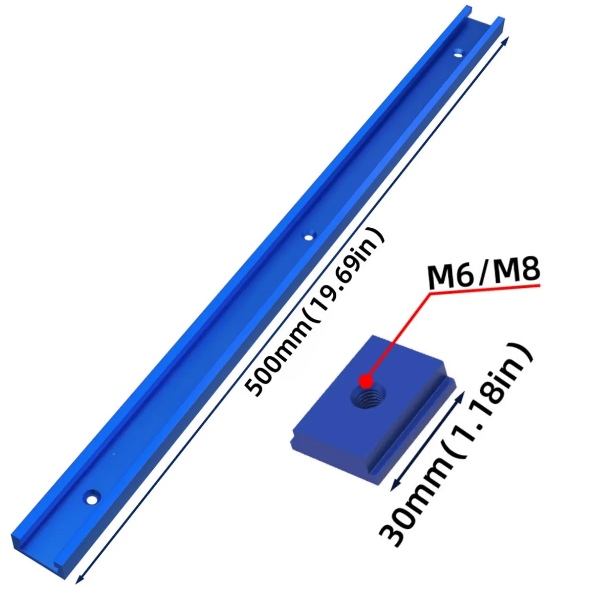50cm T30 Track, T-Slider T Slot Miter Track Jig - Miter Gauge Guide Chute for Workbench Table Saw Router Table DIY Tools. 