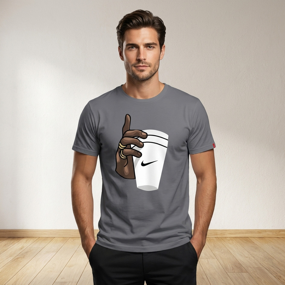 Hand With Cup Printed summer Half Sleeves O Neck T shirt  For Men & Boys