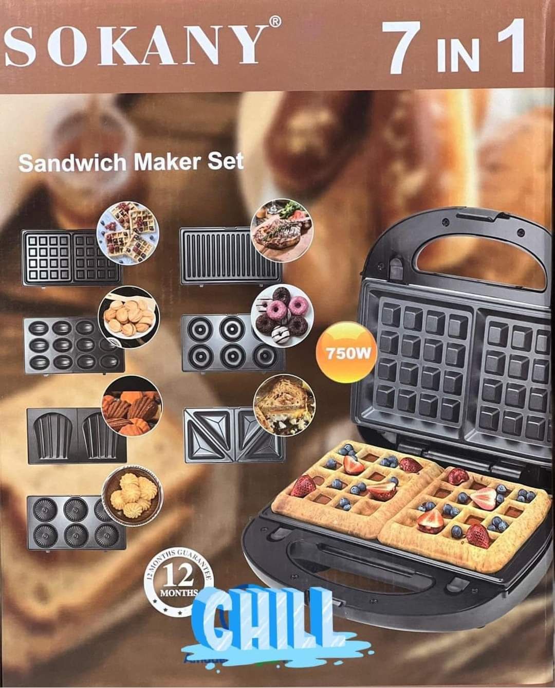Sokany 7 IN 1 Multifunctional SANDWICH MAKER (Sandwich,Toast,Waffle,Omelet,Muffin Cake,Donut Bubble,grill And Baking). 