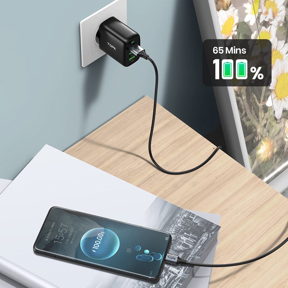 TOPK 30W 3-Port USB Charger Multiple with Intelligent QC 3.0 Technology for IPhone, IPad,Samsung Galaxy, Nexus, HTC,Motorola, LG. 