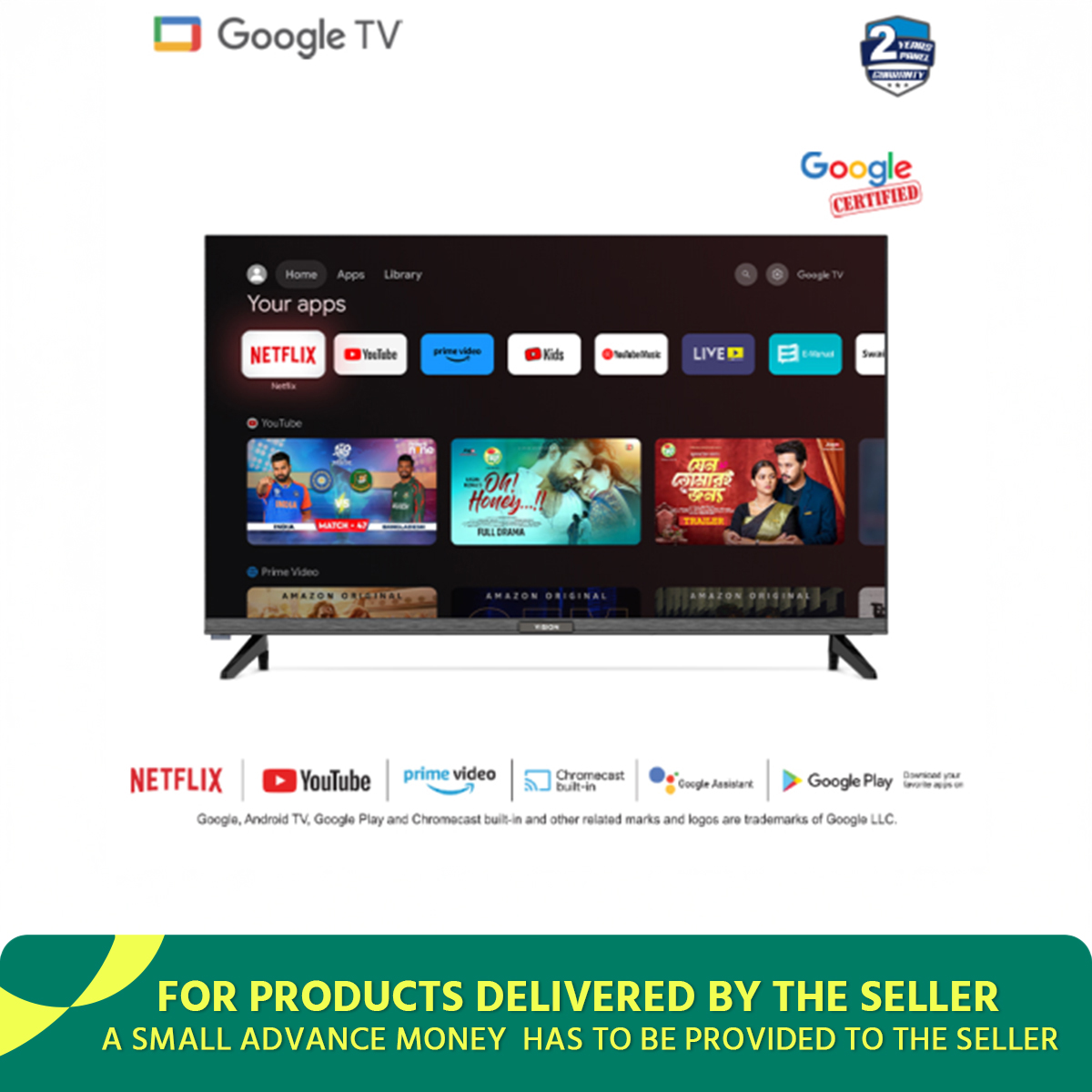 Vision 32" Google Smart Android Wi-Fi Voice Control LED TV ( 32Z10 OPTIMA ). 