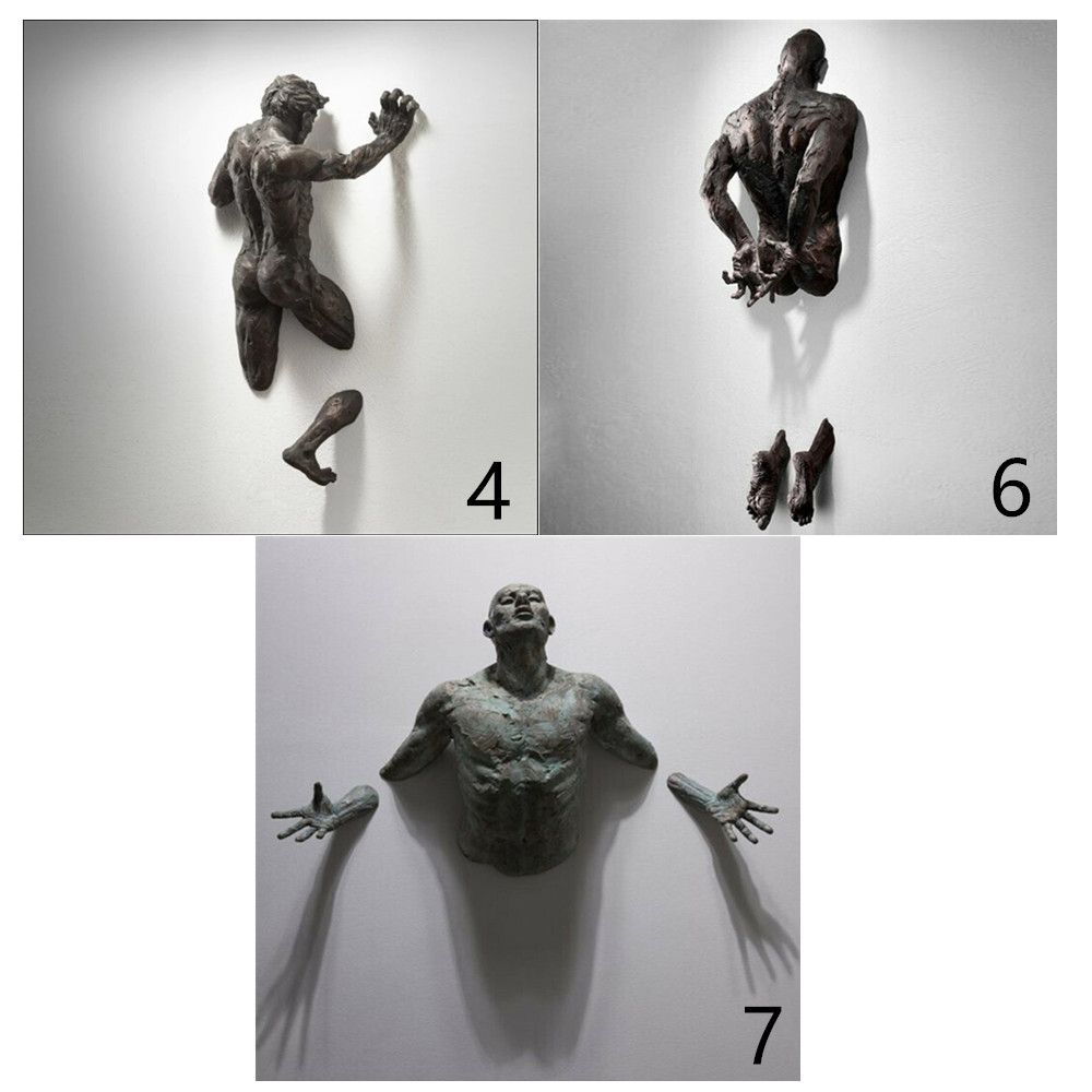 New Imitation Copper Wall Decor Abstract Character Resin Rock Climbing Man Statue Sculpture Background Wall Art 3D Through Wall. 
