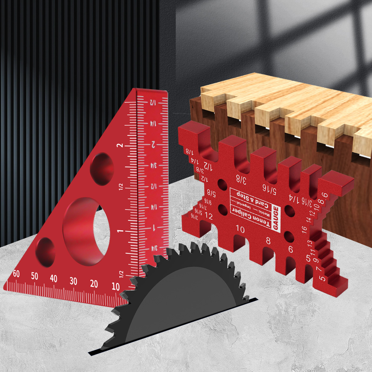 2Pc Aluminum Dovetail Jig and Triangle Ruler Kit - Router/Saw Table Precision Depth Gauge and Tenon Gaps Gauge for Woodworking. 