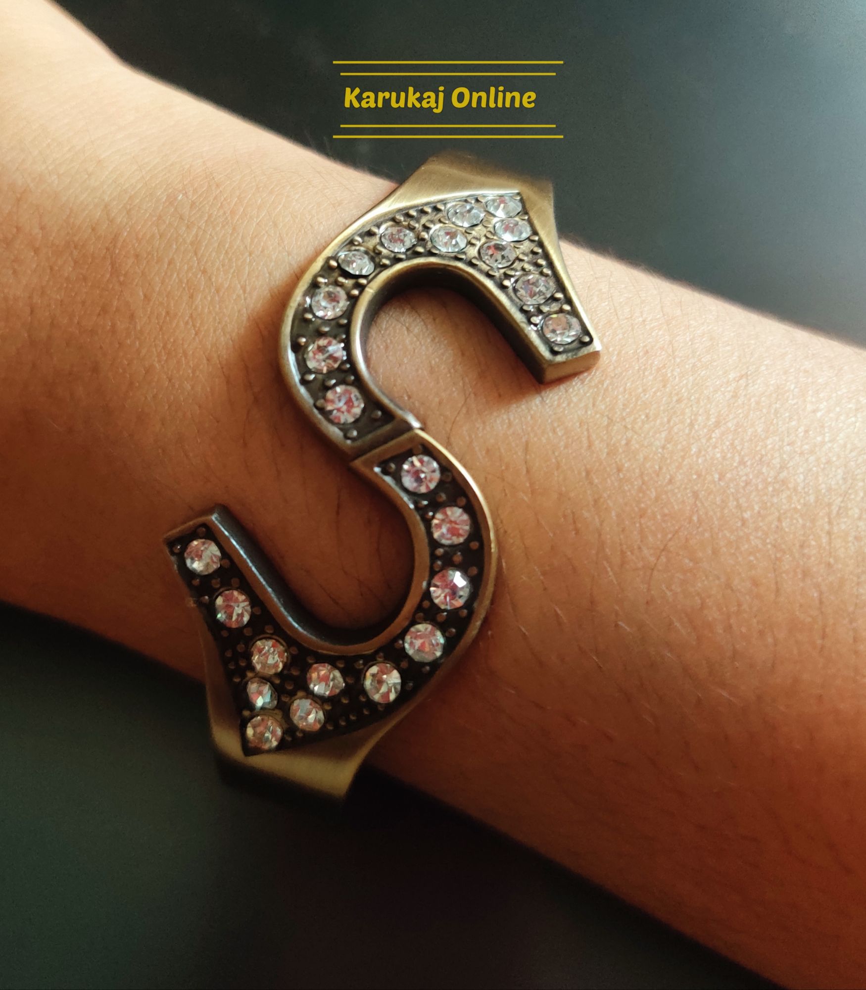 S Design diamond cut stone metal party bangles bracelet for women from Karukaj Online