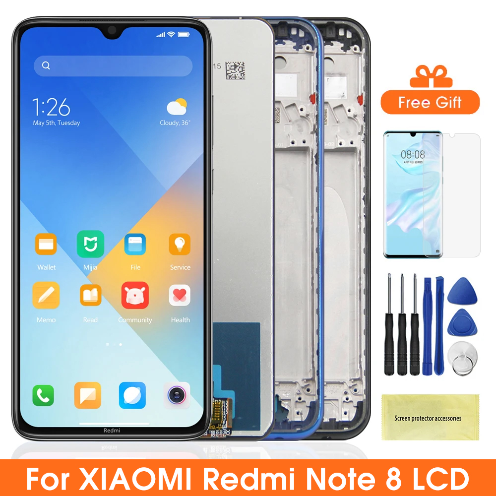 6.3" Display Screen for Xiaomi Redmi Note 8 M1908C3JH M1908C3JG Lcd Display Touch Screen with Frame for Redmi Note 8 Replacement. 
