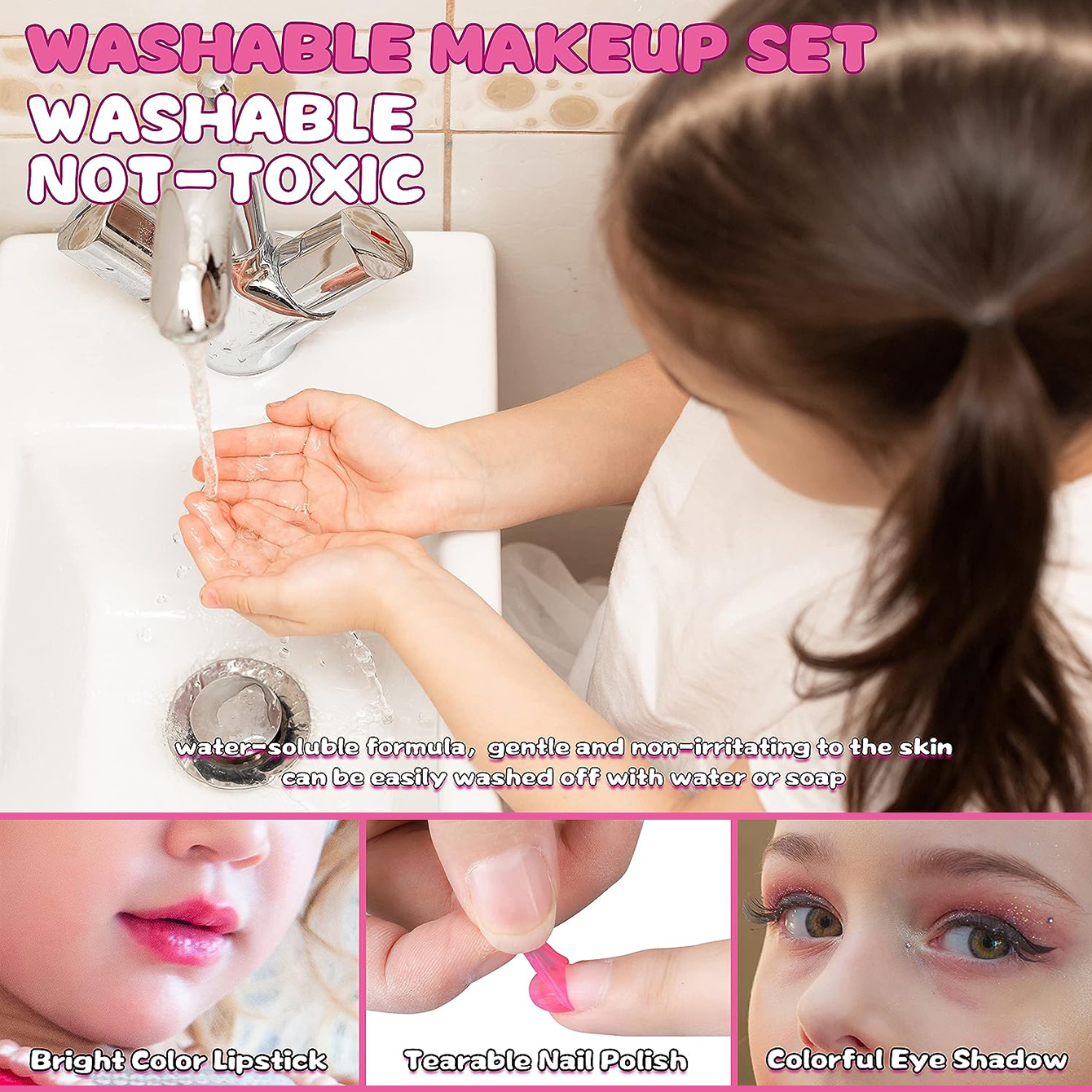 Kids Washable Makeup Girl Toys - Kids Makeup Kit for Girl, Real Make Up Set,  Birthday Gift Toys for Girl 4 5 6 7 8 9 10 Year. 