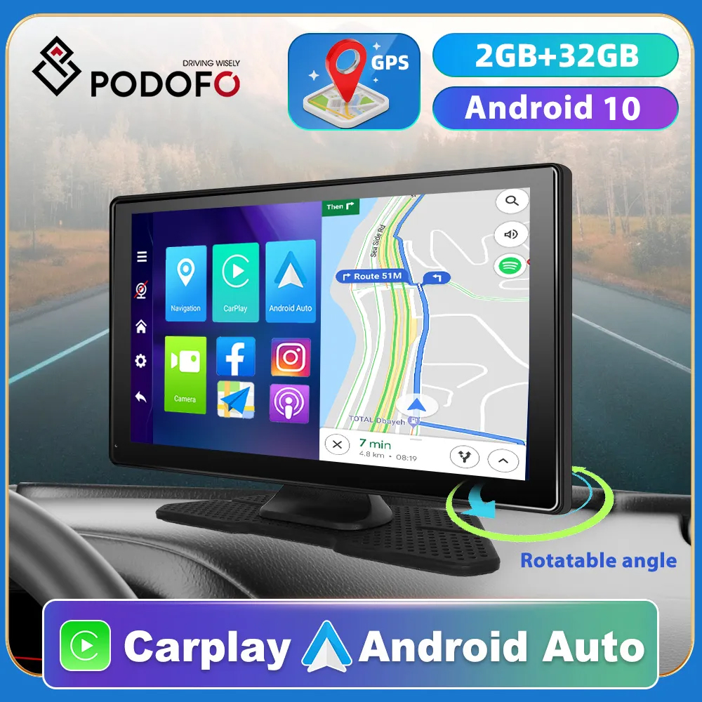 Podofo Android 10 CarPlay Car Video Player 9 " Suppport Rear Camera Supports Navigation Android Auto Apple Airplay Dashbord DVR