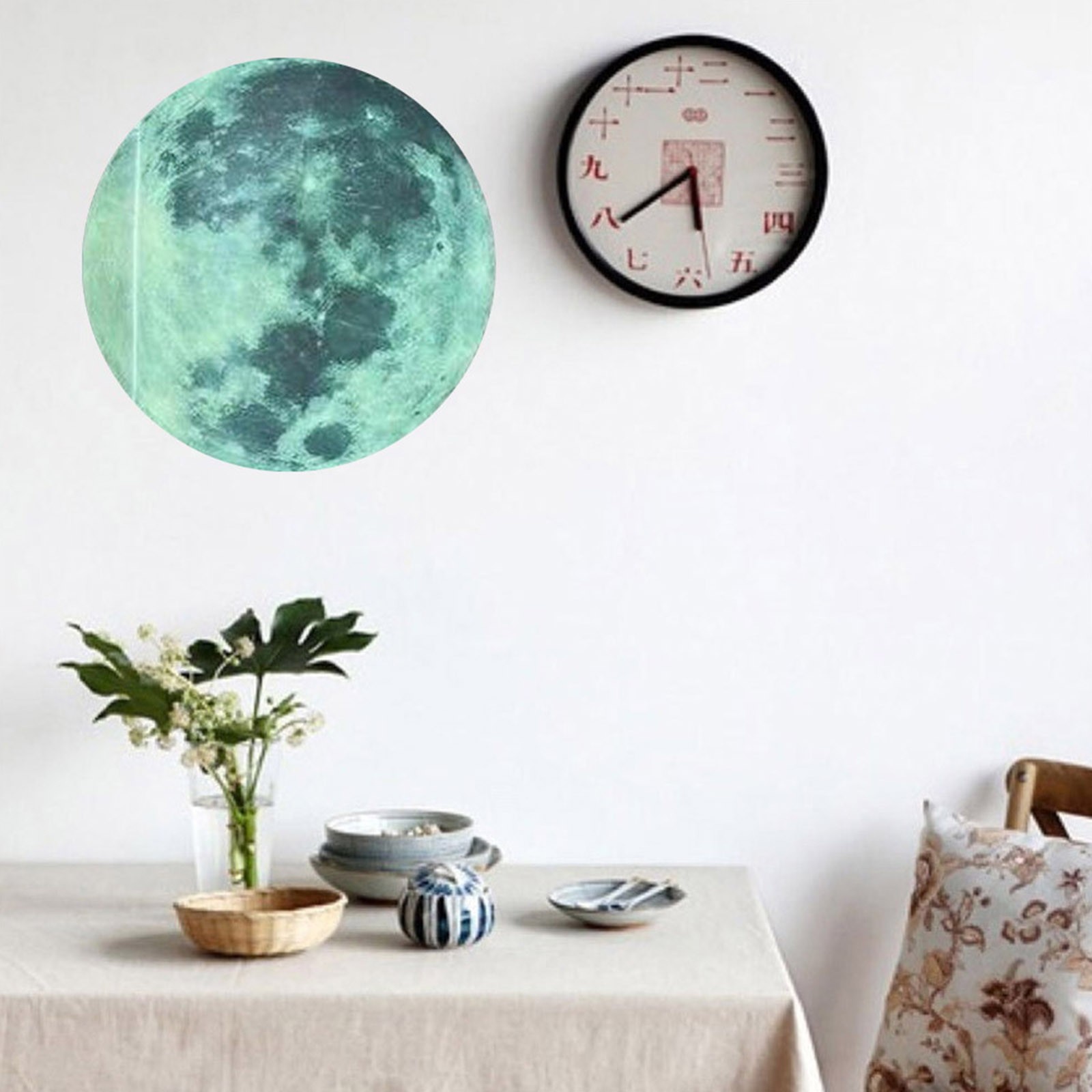 3D Large Moon Fluorescent Wall Sticker, Glow in The Dark Moon Glowing Luminous Wall Art Stickers Removable Adhesive Wall Decal. 