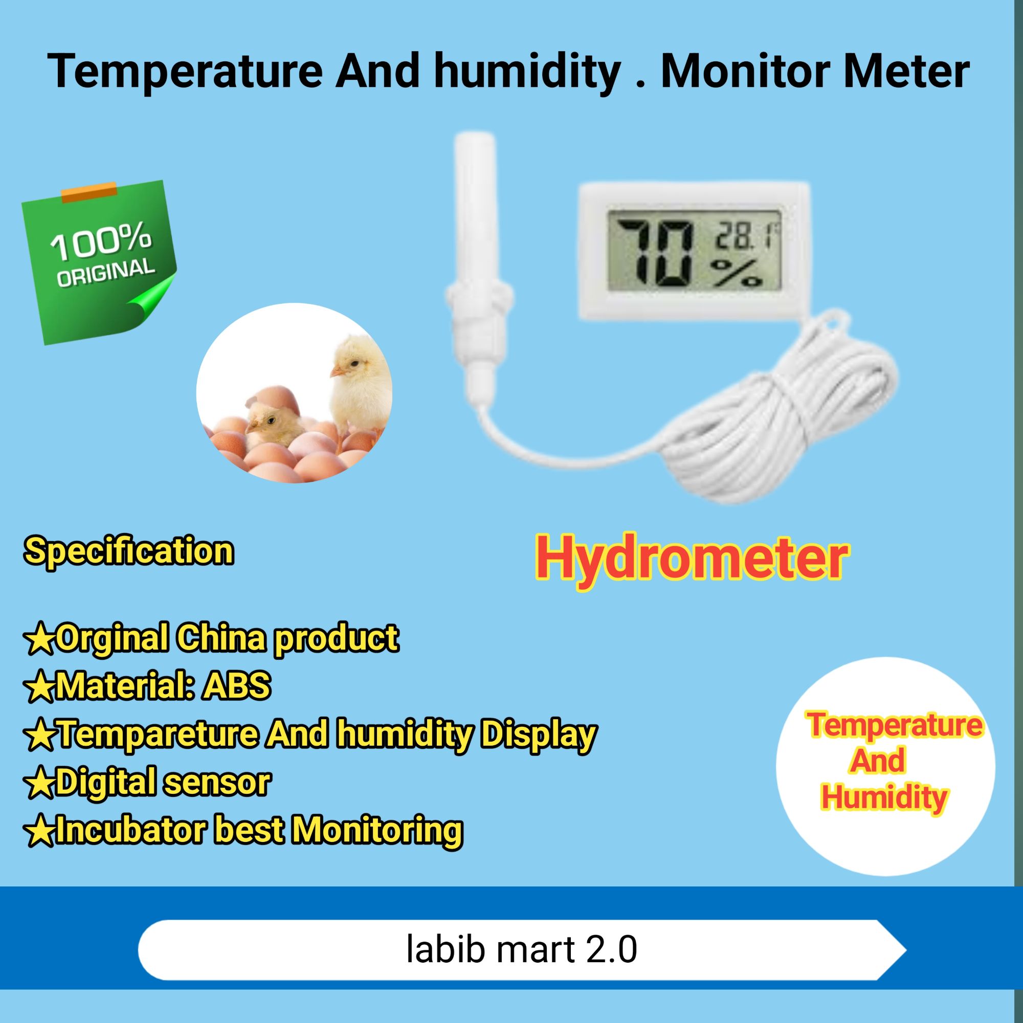 Digital LCD Mini Thermometer Hygrometer Fridge Freezer Temperature Humidity Meter - Portable Temperature Humidity Meter

- Use for incubator And Bedroom