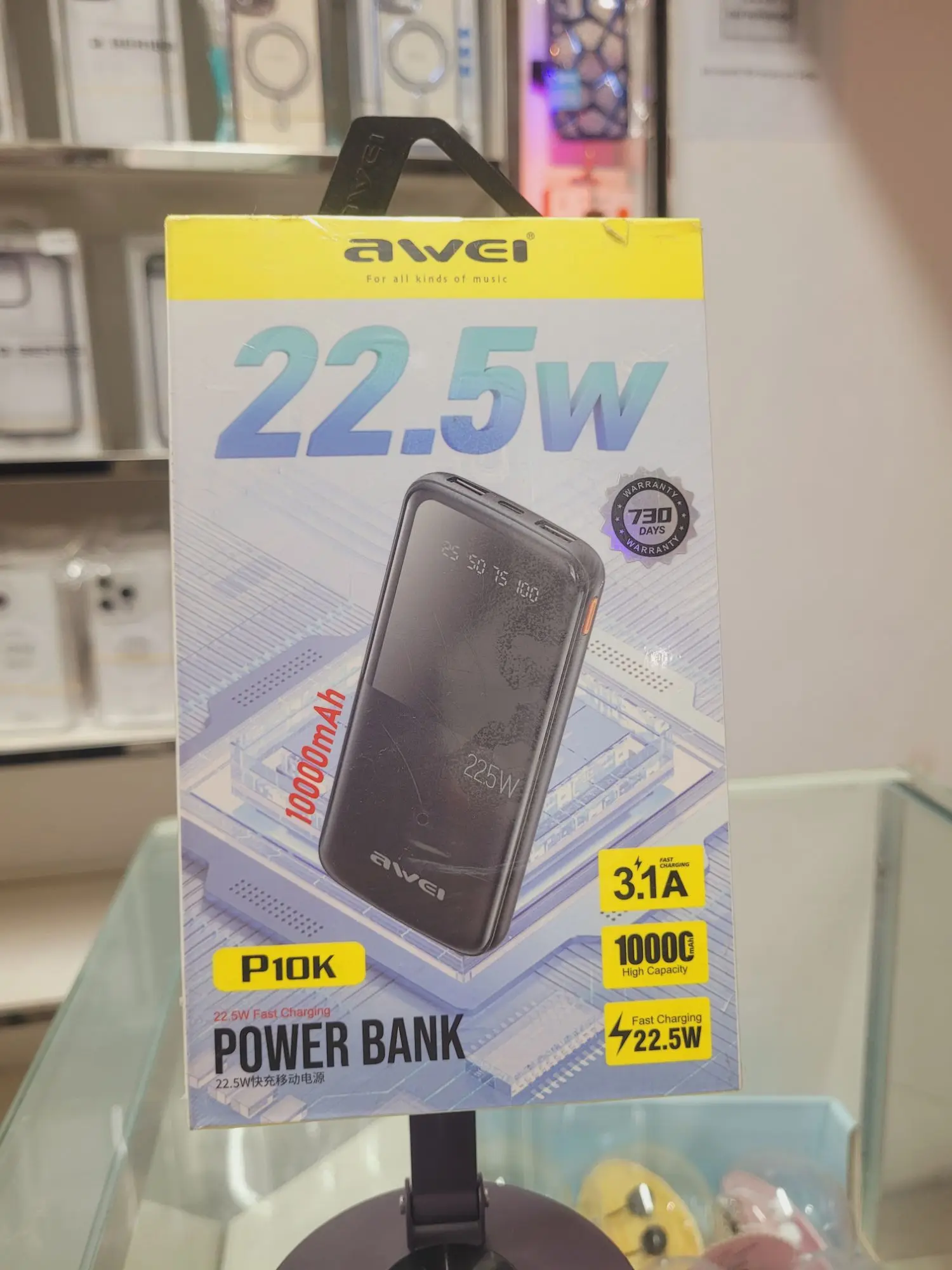 Awei P10K 10000mah 22.5W Fast Charging Digital Display Power Bank.