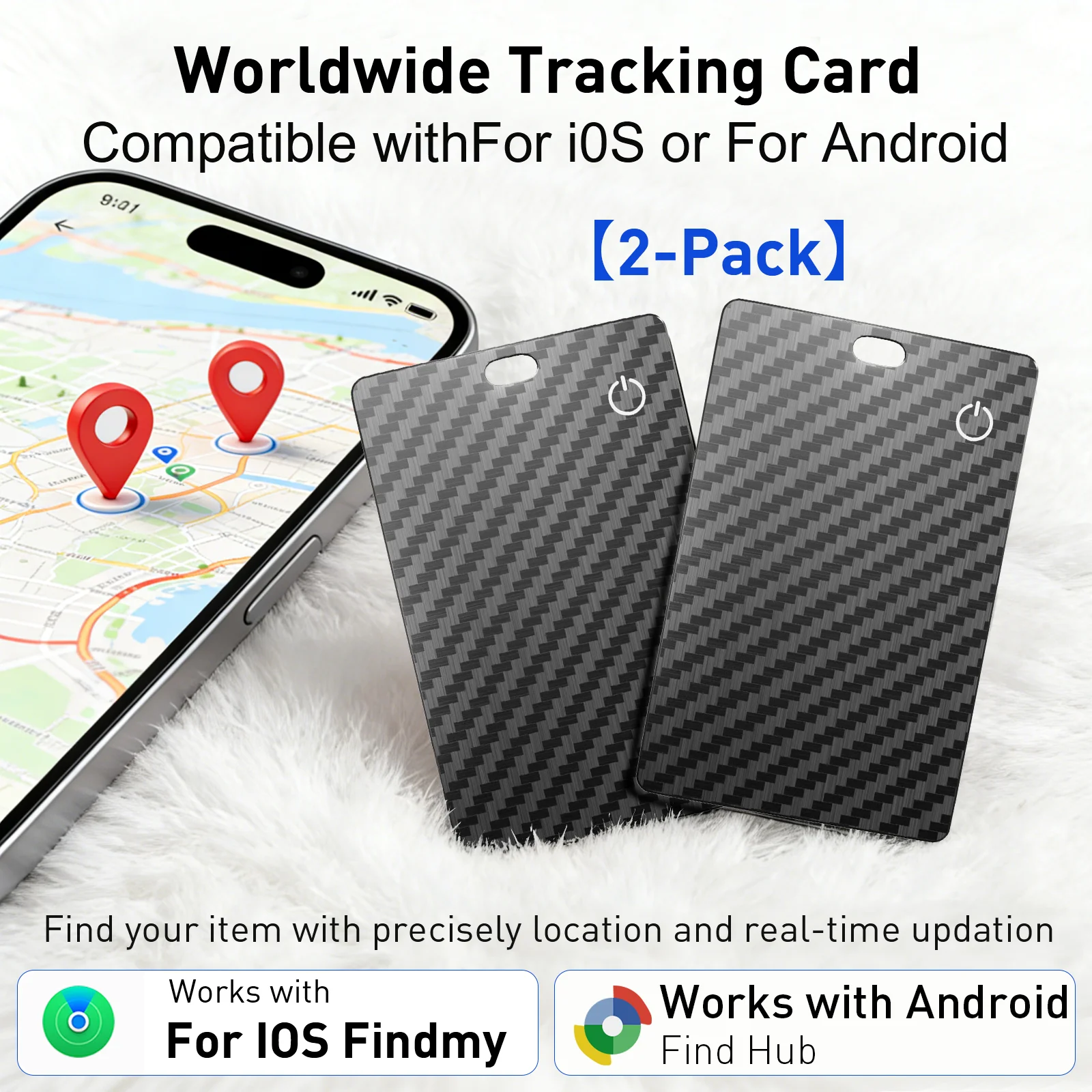 1/2-Pack Smart Air Tag  Tracking Card for IOS and Android  - Lost and Found Alert Device. Wallet/Card Locator Smart Card.