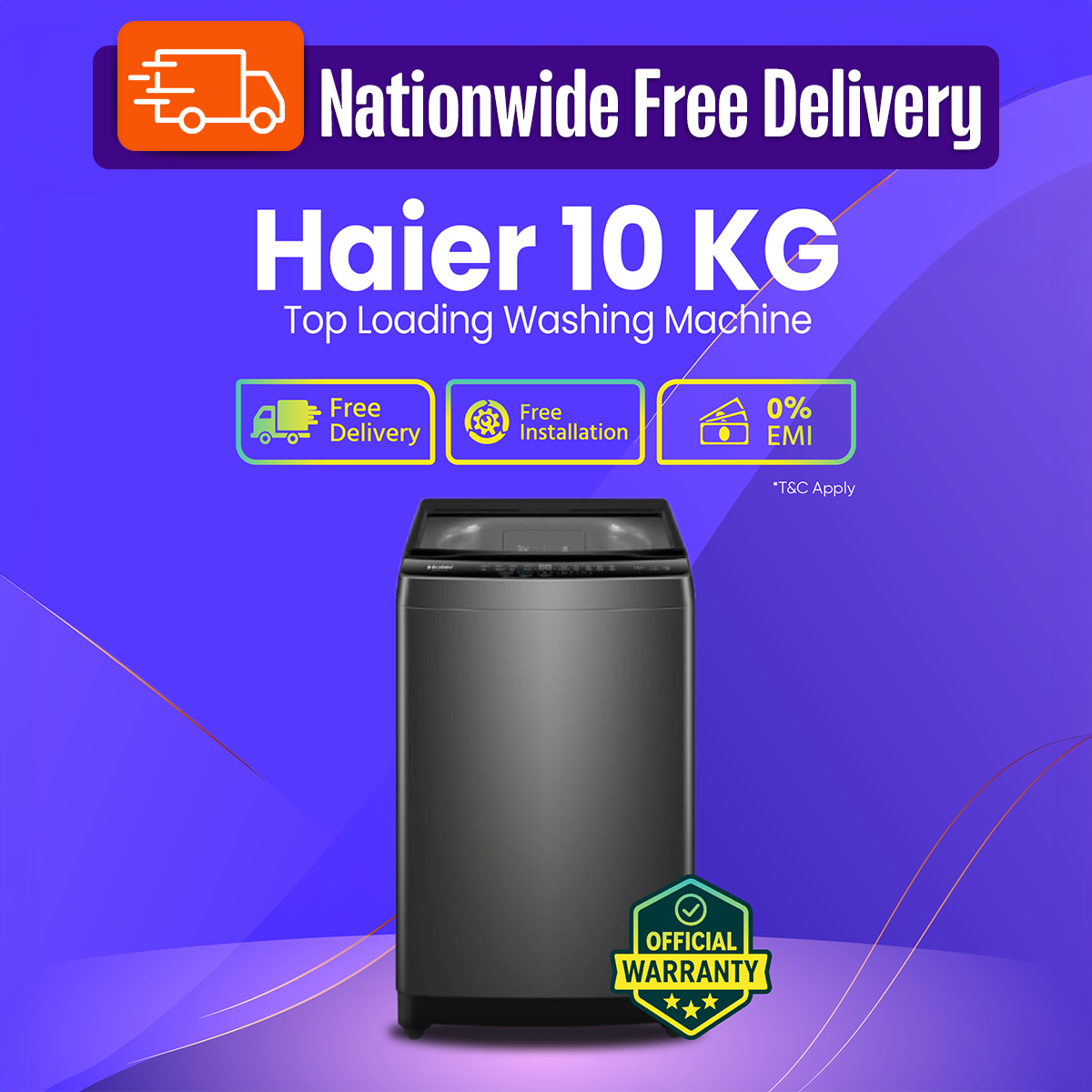 Haier 10 KG HWM100-316S6 Top Loading Automatic Washing Machine đ Free Delivery đŗ 0% EMI Available, Official Warranty by Haier