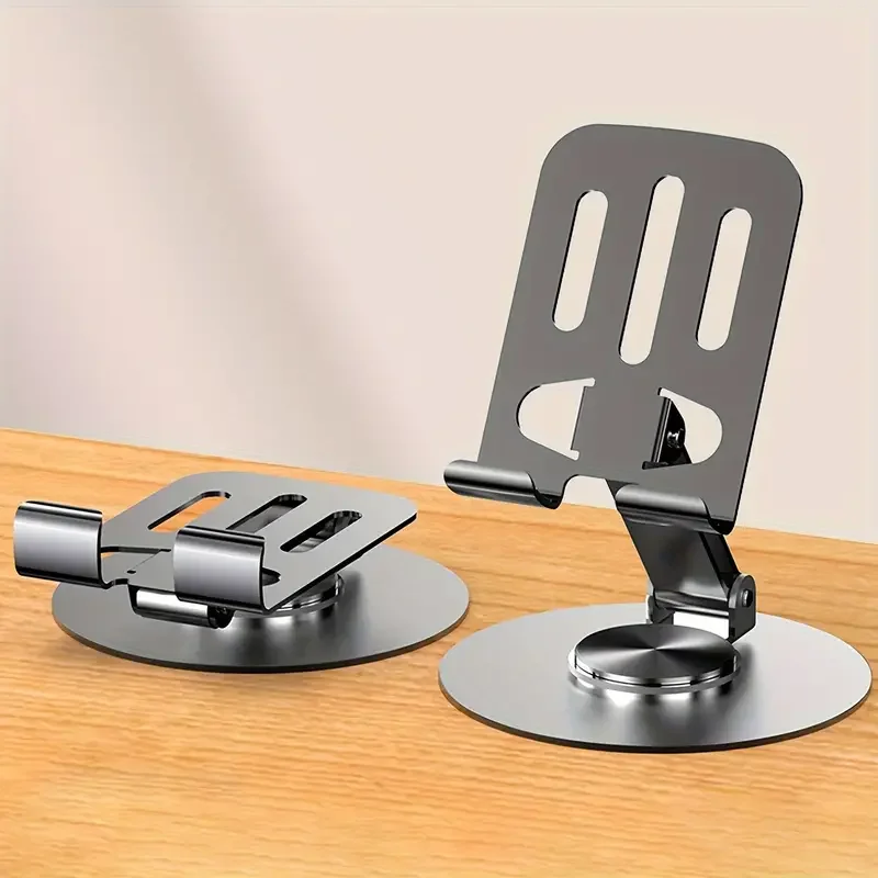 360° Rotating Full Metal Phone & Tablet Stand – Aluminum Alloy Adjustable Desktop Holder for Mobile Devices