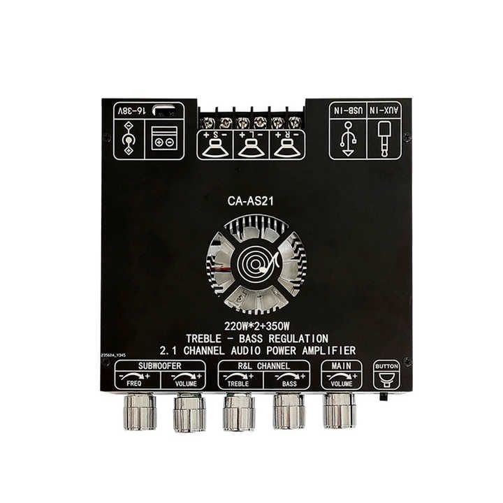 AS21 220W*2+350W 2.1 Channel TPA3255 16V-38V DC Bluetooth Digital Power Amplifier Board Module High and Low Tone Subwoofer Audio APP Similar ZK-AS21 CA-AS21. 