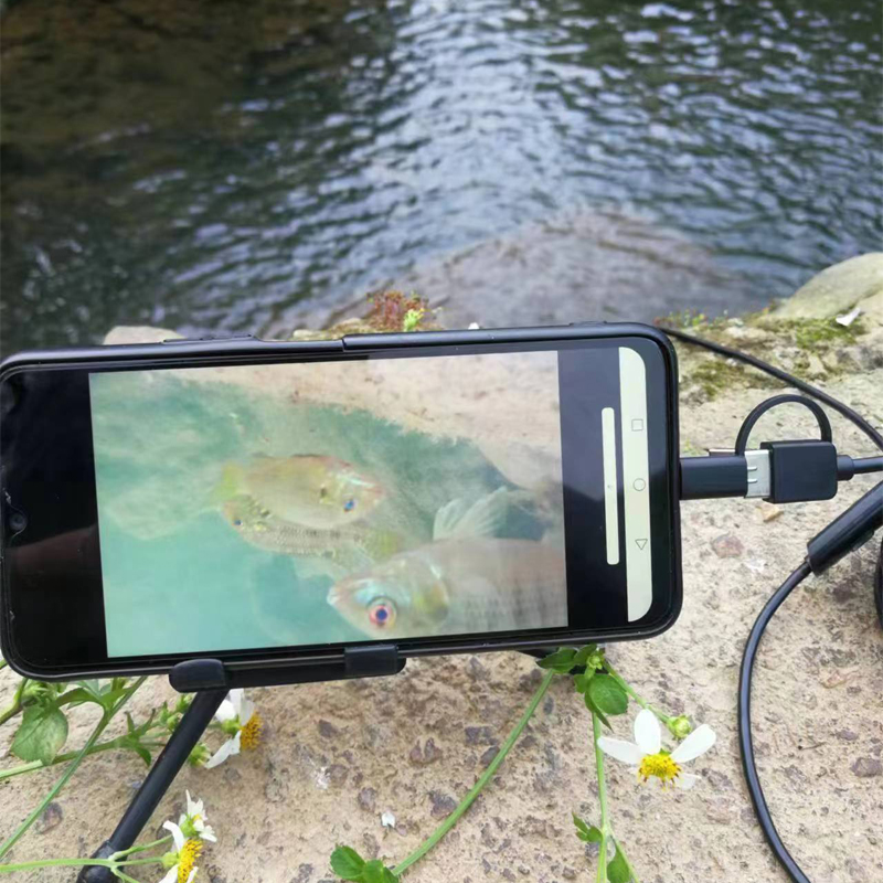 Portable Fish Finder Camera with Wire Connector and Probe Stabilizer Base for iOS and Type-C Devices IP68 Photo/Video Capability. 