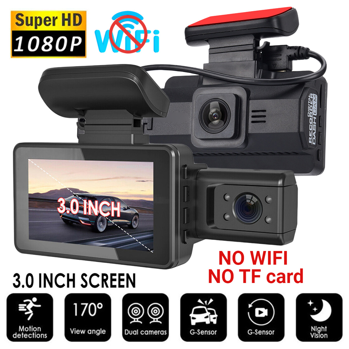 3 Channel Dash Cam 2 Lens Car Dvr Video Recorder with WiFi Black Box Dual Lens DVR with Rear View Camera 24H Parking Monitor. 
