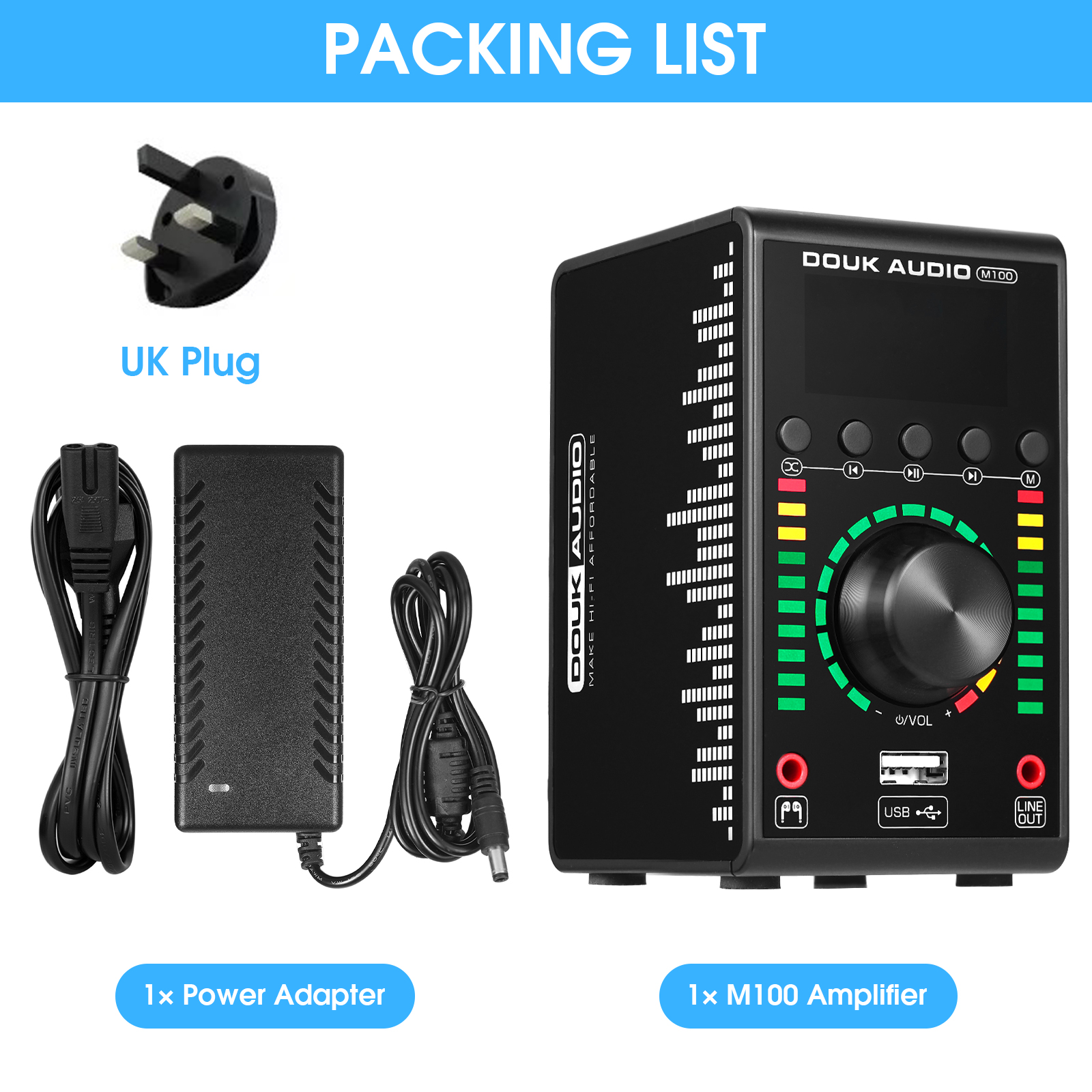 Douk Audio Mini Digital Amplifier COAX / OPT Integrated Bluetooth 5.0 Amp Home/Car/Marine Audio Amp USB Player 24B/192K. 