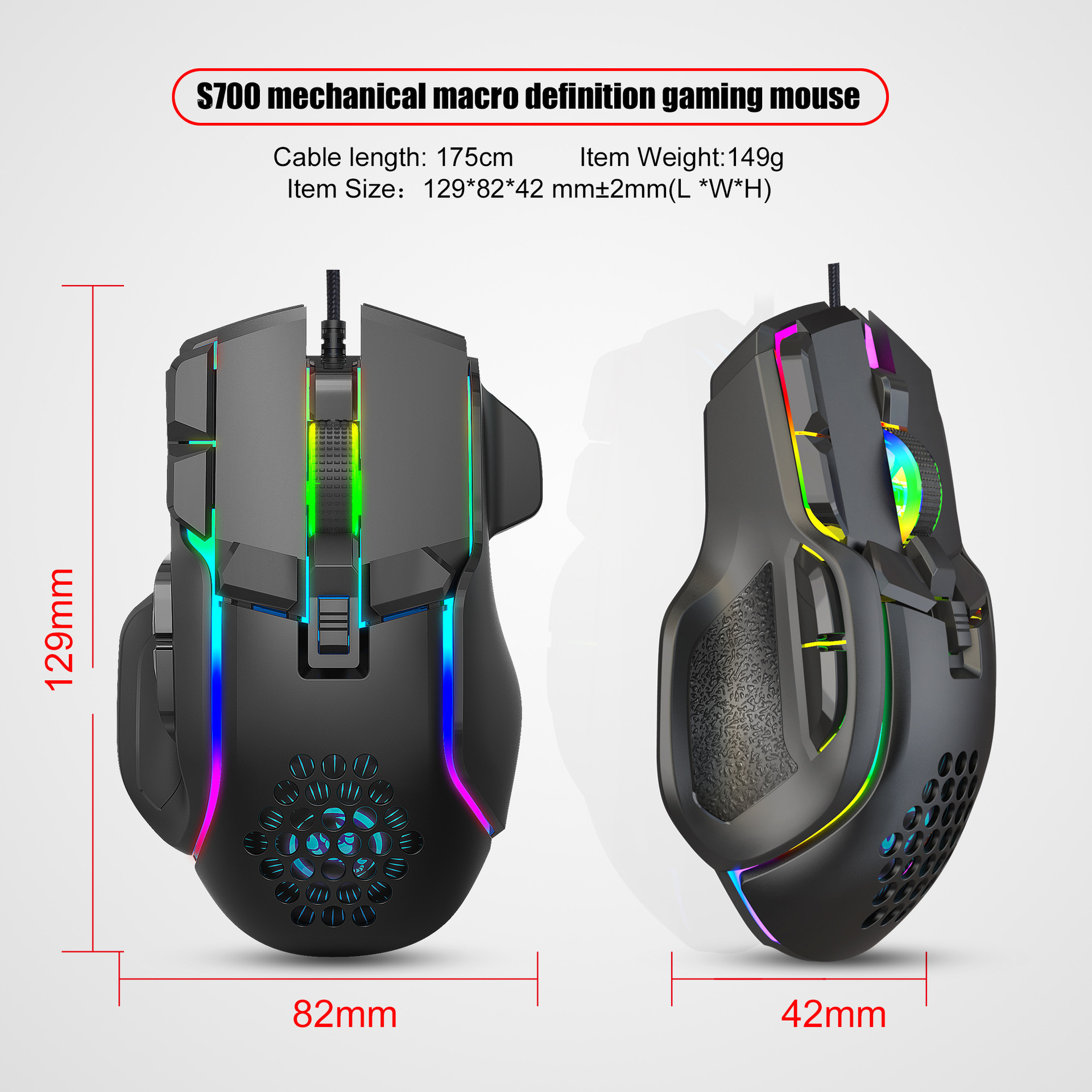 10 Buttons 12800 DPI USB Gaming Mechanical Mouse RGB Backlit Computer Gamer Programmable Wired Mice For Laptop PC Desktop. 
