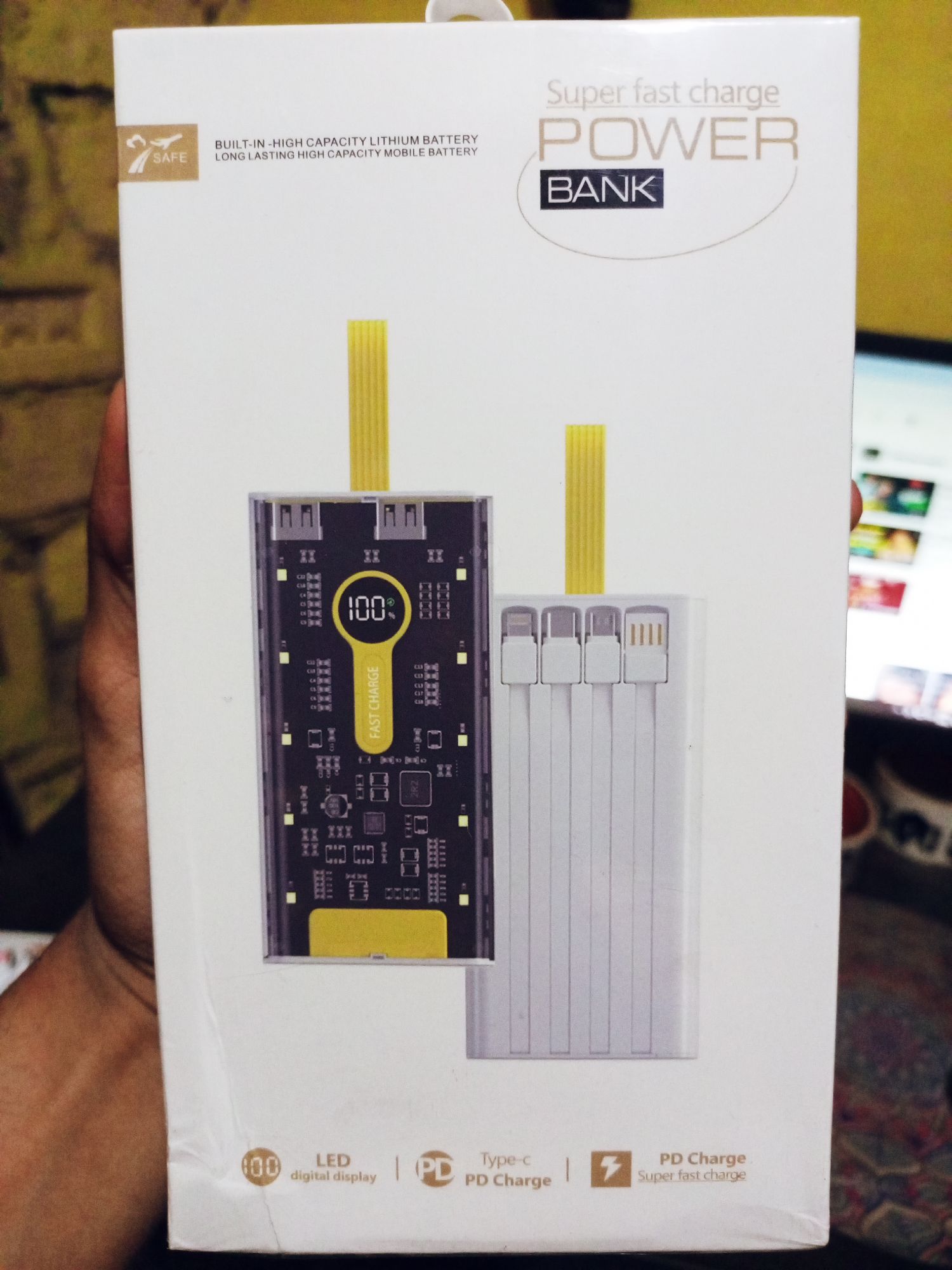pd22.5w transparent slim 10000mah power bank fast charging high capacity 20000mah powerbank with digital display built-in cables. 