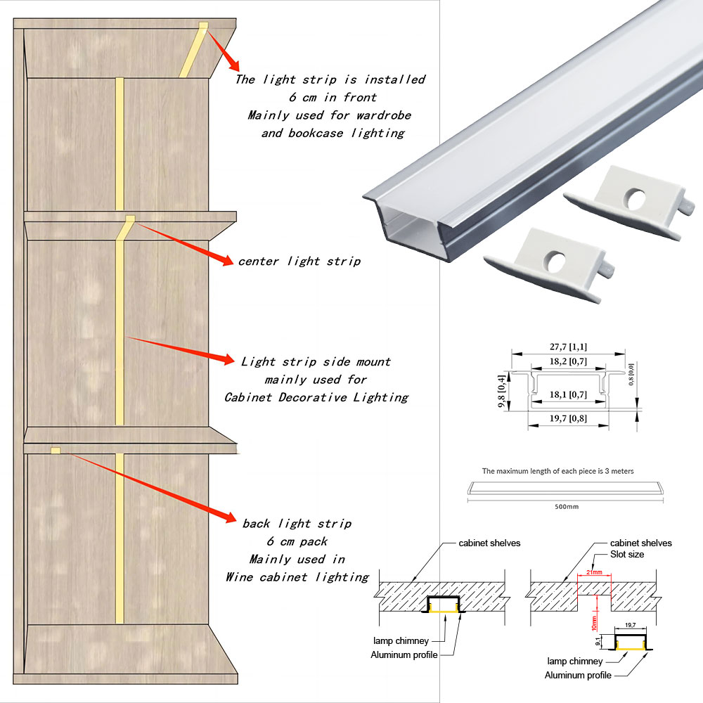 20x10mm (5pcs) 0.5m LED Strip Profile Channel Light Diffuser Corner Extrusion Channel LED Aluminium Profile for LED Strip. 