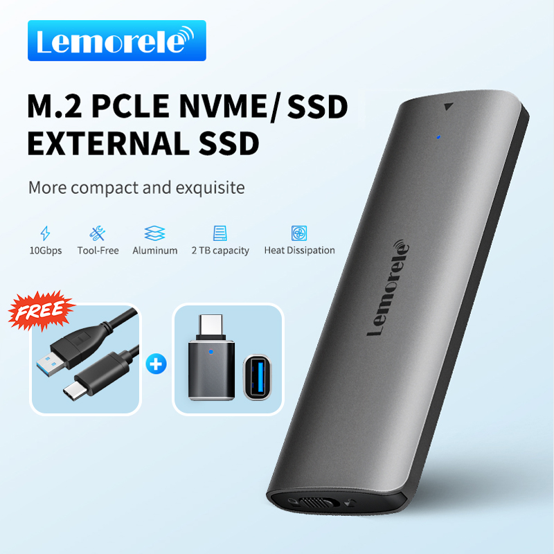 Lemorele SD1L M.2 SSD Enclosure M.2 NVME SSD Case Adapter 10Gbps PCIe USB 3.1 Gen2 Type C M/M@B Key Solid State Drive Case. 