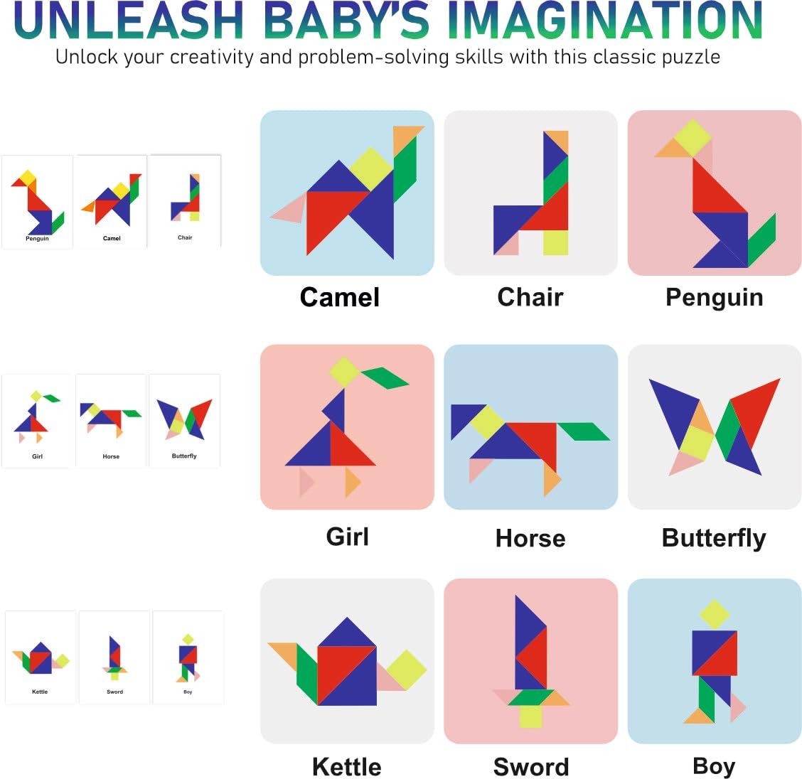 Colorful Wooden Puzzle Toy Tangram Brain Teaser for Baby's Educational ...