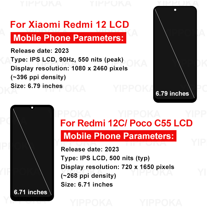 22120RN86I For Xiaomi Redmi 12C LCD Poco C55 Display Touch Screen Digitizer For Redmi 12 Display 23053RN02A LCD Replacement Part. 
