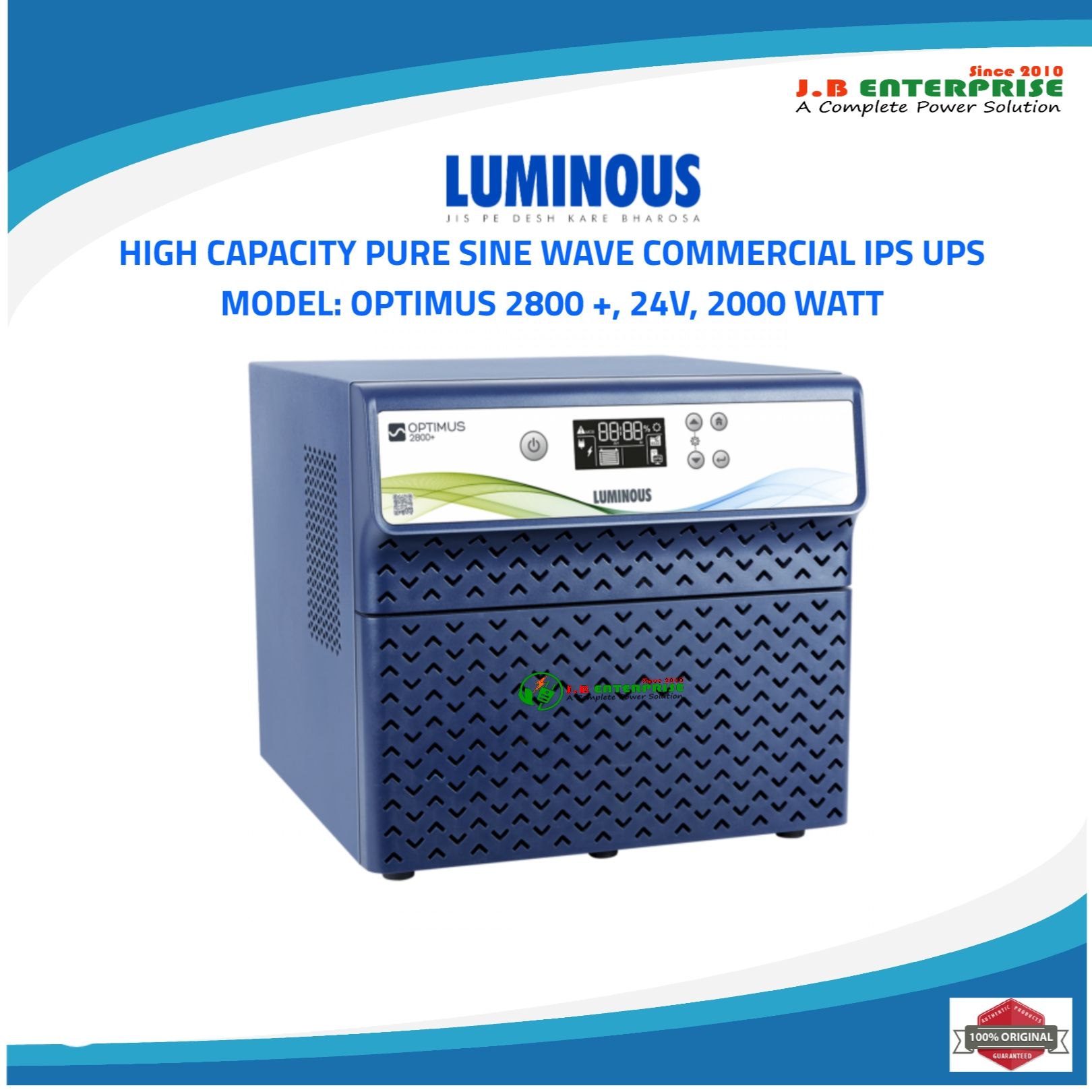 LUMINOUS IPS UPS OPTIMUS 2800 PURE SINE WAVE HIGH CAPACITY 2000 WATT FOR 12V DOUBLE BATTERY SUITABLE FOR RUNNING HEAVY LOADS