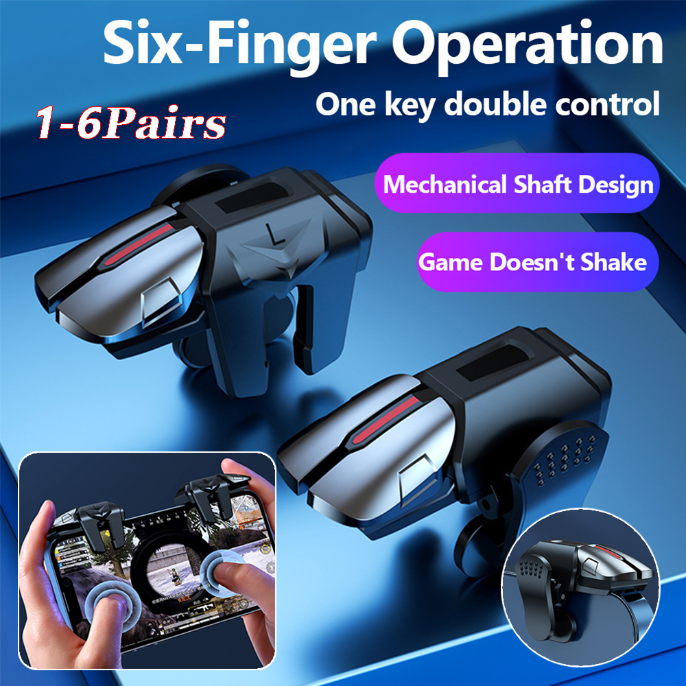 1-6Pairs 6-Finger Mobile Game Trigger for PUBG Phone Game Controller Gamepad Joystick G21 Aim Shooting Triggers Alloy Key Button