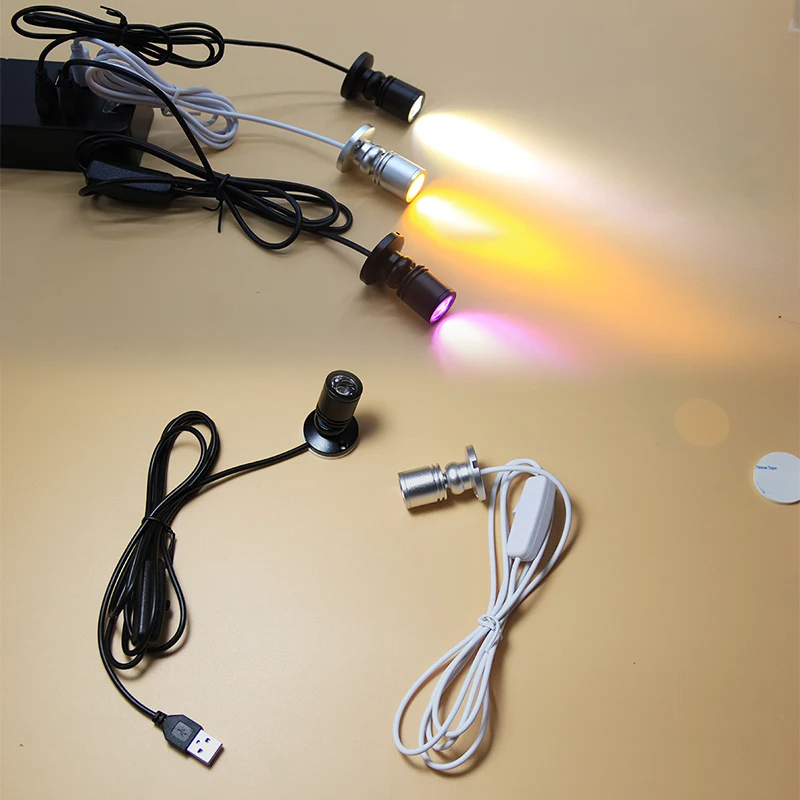 LED USB 5V 3W Led Spot Light Surface Mounted Cabinet Showcase Counter Jewelry Lamp Rotatable Angle Ceiling Mini Spotlight. 